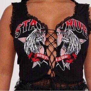 Rockstar‎ Lace Up Detail Top Black Size Small RefN10